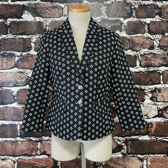 Vince Camuto Blazer Women's 6P 6 Petite Black White Jacket Collared - Picture 5 of 14